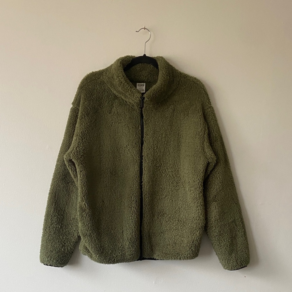 Pink Victoria’s Secret Olive Green Fleece Jacket – Size L